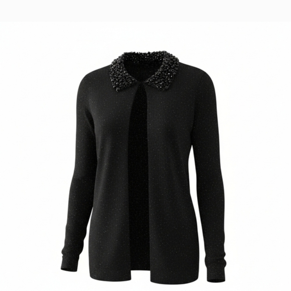 Escapade Black Beaded Sequin Collar Open Cardigan S Good Condition - Picture 15 of 16